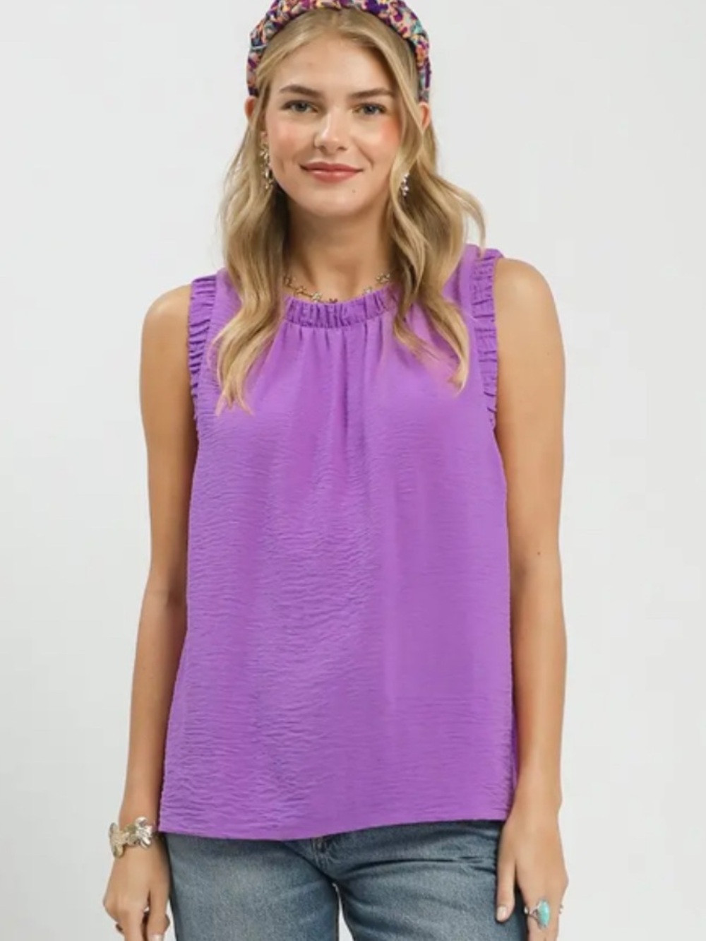 💜 Hello Gorgeous! Umgee Ruffle Neck Sleeveless Top- Orchid